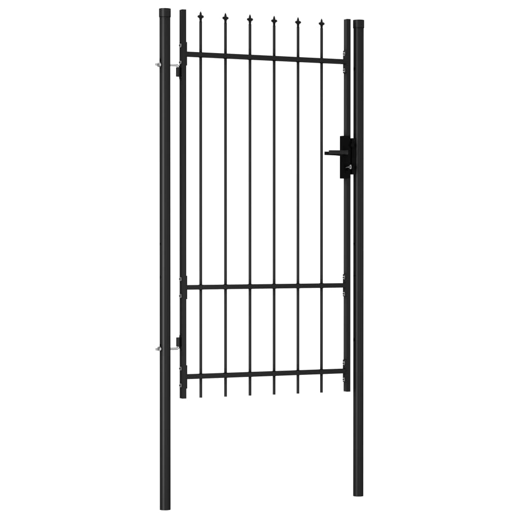 vidaXL Fence Gate Single Door with Spike Top Steel 1x1.75 m Black