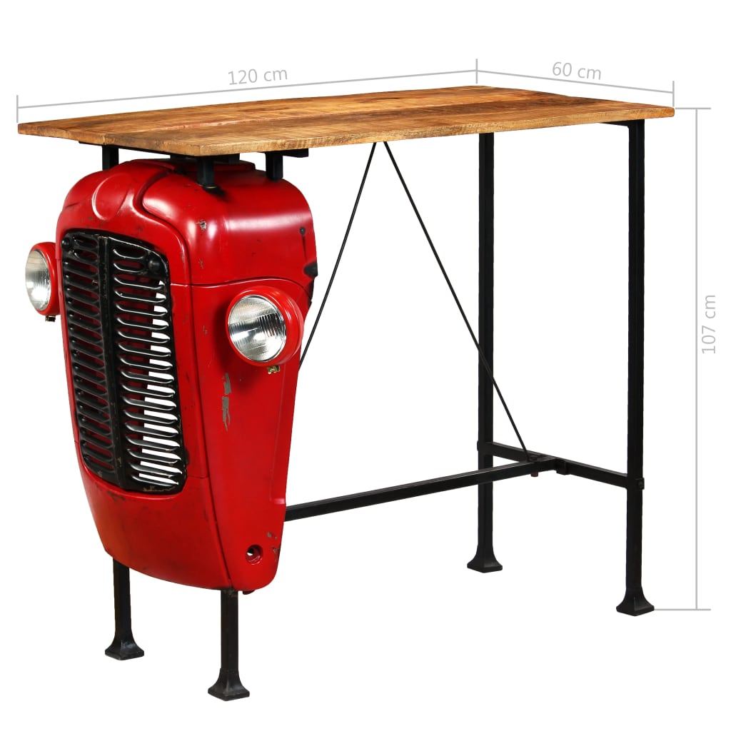 vidaXL Tractor Bar Table Solid Mango Wood Red 60x120x107 cm