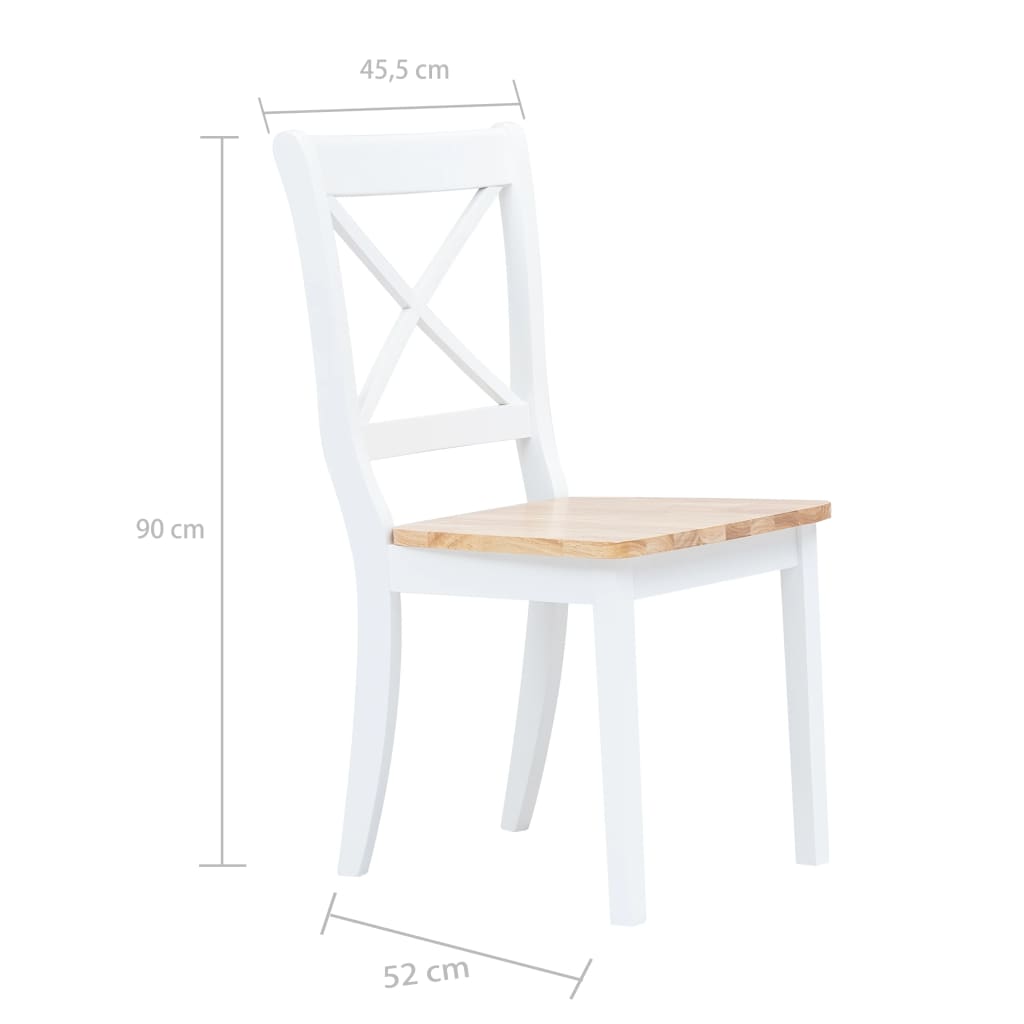 vidaXL Dining Chairs 6 pcs White and Light Wood Solid Rubber Wood