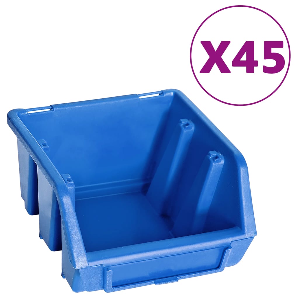 vidaXL 48 Piece Storage Bin Kit with Wall Panels Blue and Black