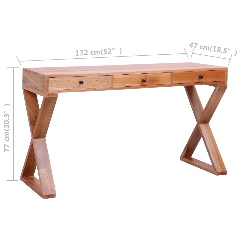 vidaXL Computer Desk Natural 132x47x77 cm Solid Mahogany Wood