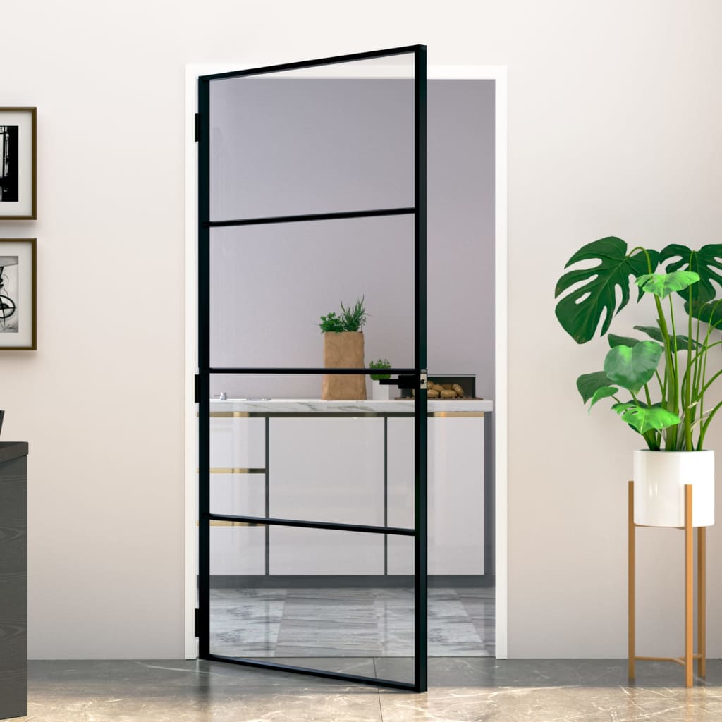 vidaXL Interior Door Black 102x201.5 cm Tempered Glass&Aluminium