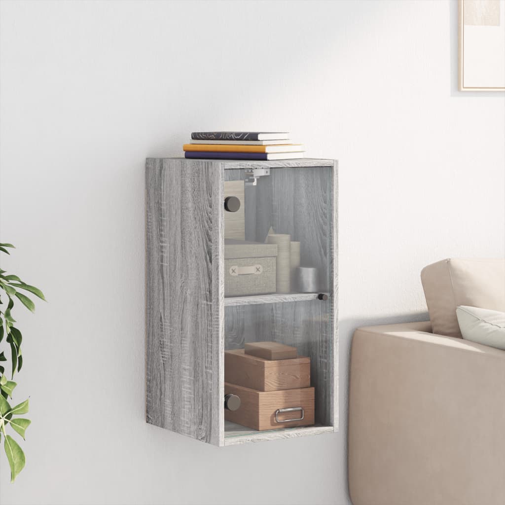 vidaXL Wall Cabinet with Glass Doors Grey Sonoma 35x37x68.5 cm