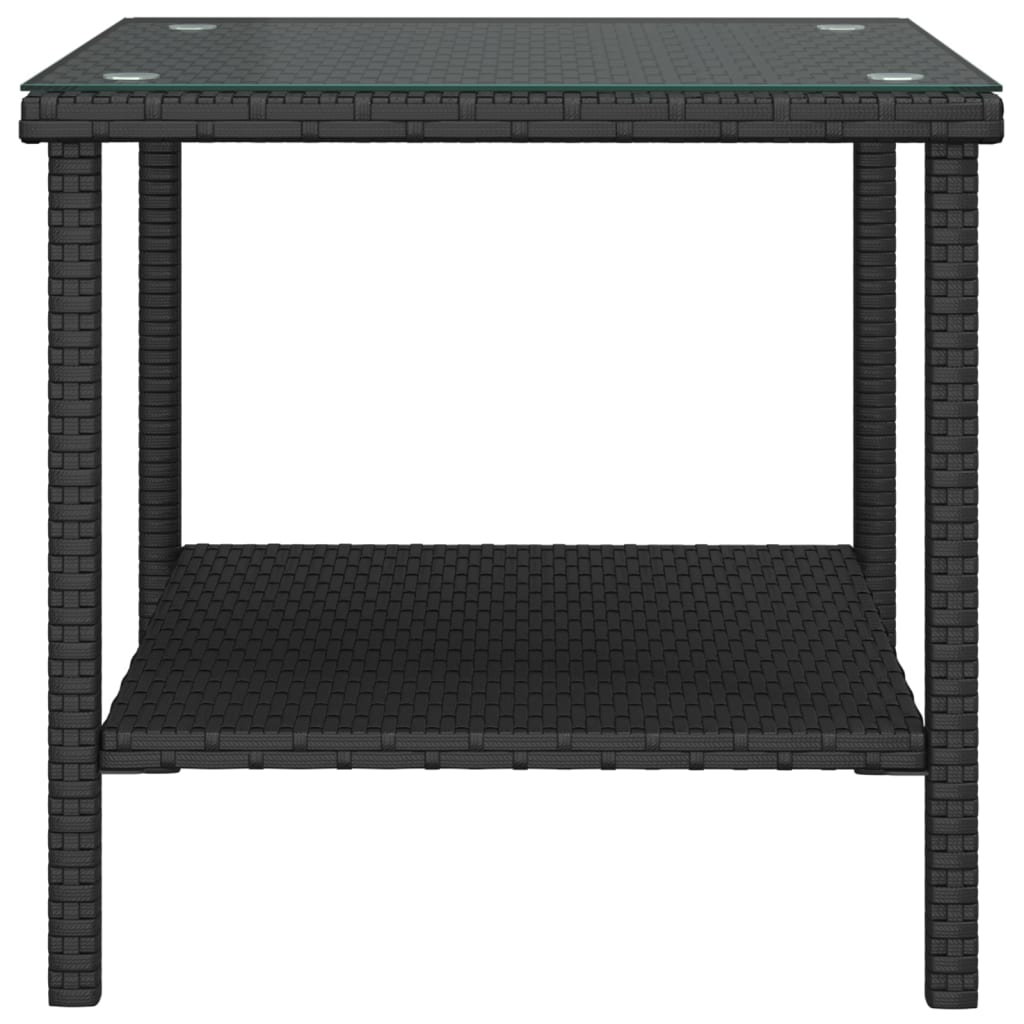 vidaXL Side Table Black 45x45x45 cm Poly Rattan and Tempered Glass