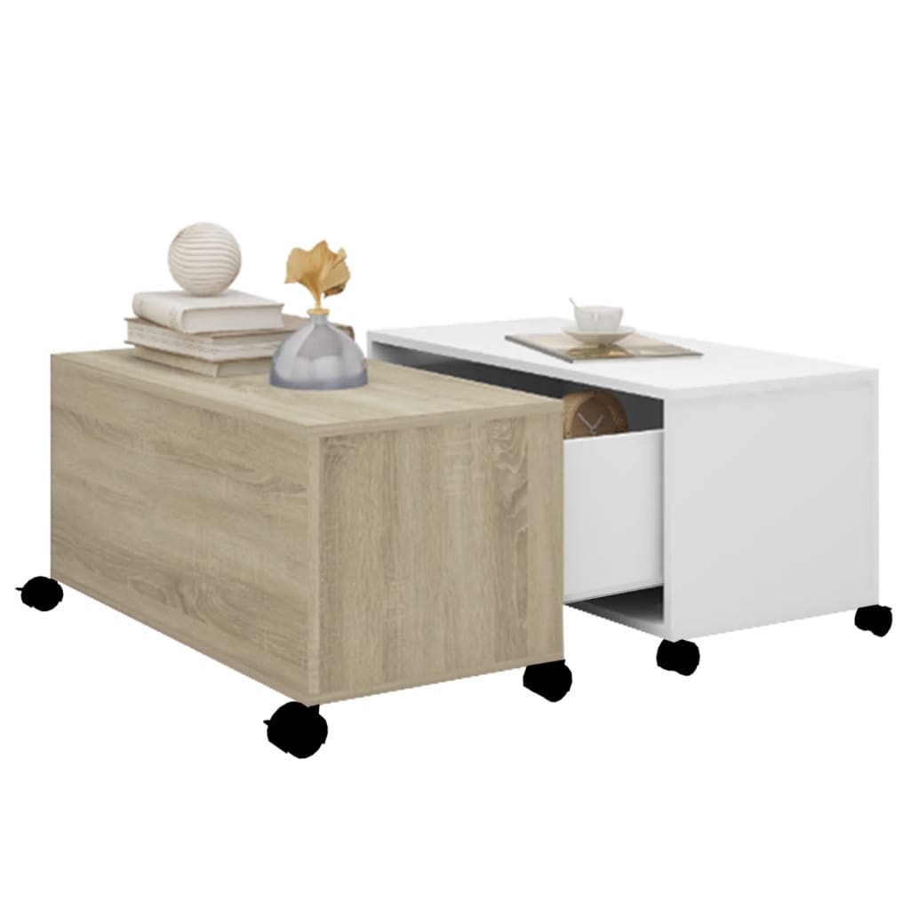 vidaXL Coffee Table White and Sonoma Oak 75x75x38 cm Engineered Wood
