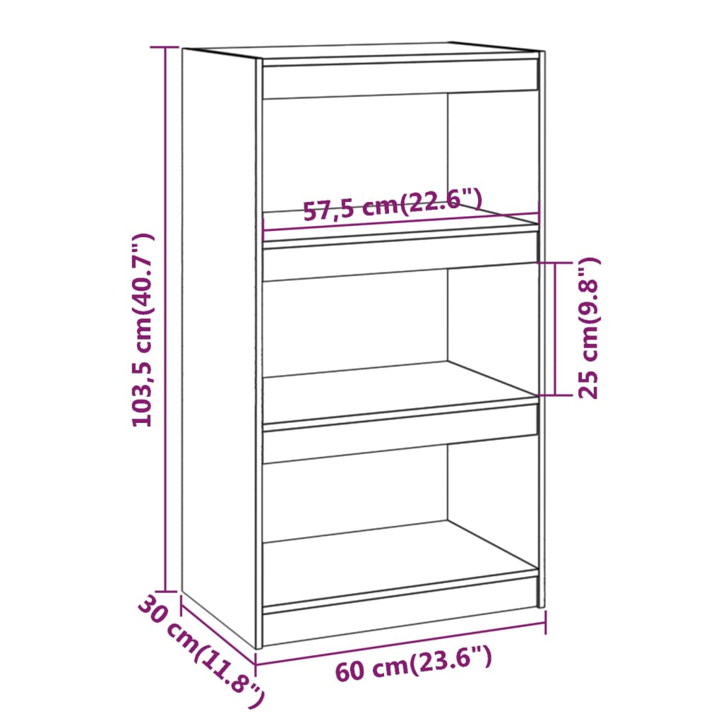 vidaXL Book Cabinet/Room Divider Black 60x30x103.5 cm Solid Wood Pine