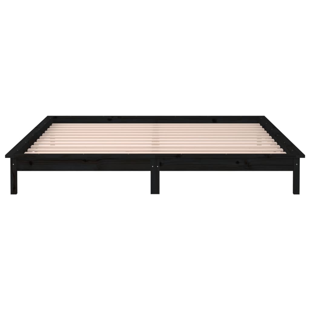 vidaXL LED Bed Frame Black 150x200 cm King Size Solid Wood