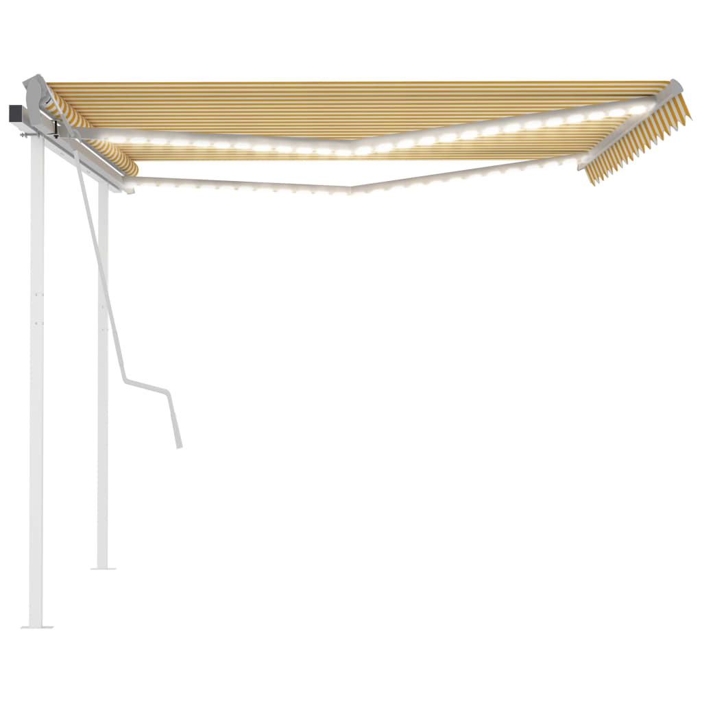 vidaXL Manual Retractable Awning with LED 4.5x3.5 m Yellow and White