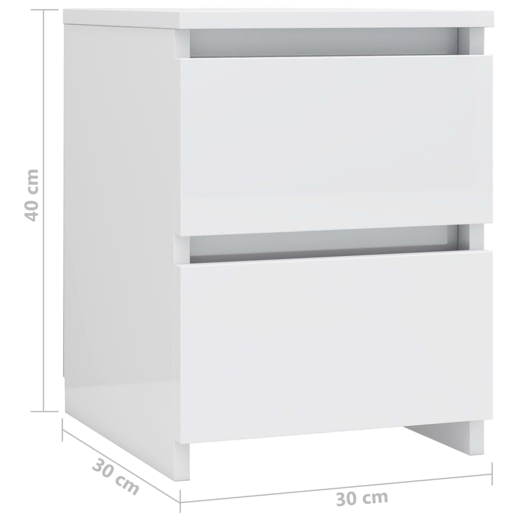 vidaXL Bedside Cabinet High Gloss White 30x30x40 cm Engineered Wood