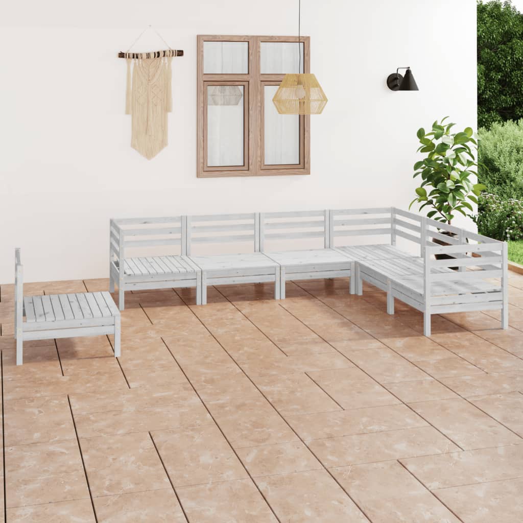 vidaXL 7 Piece Garden Lounge Set Solid Wood Pine White