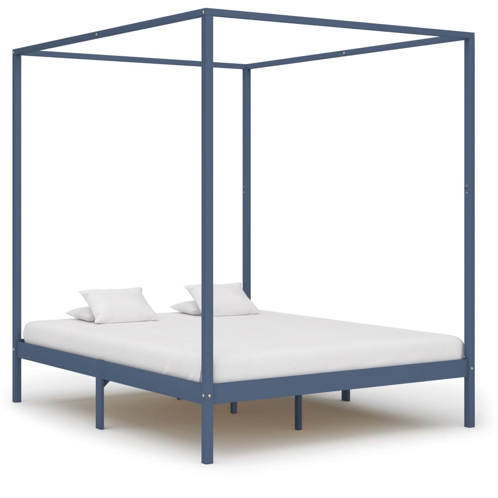 vidaXL Canopy Bed Frame Grey Solid Pine Wood 6FT Super King