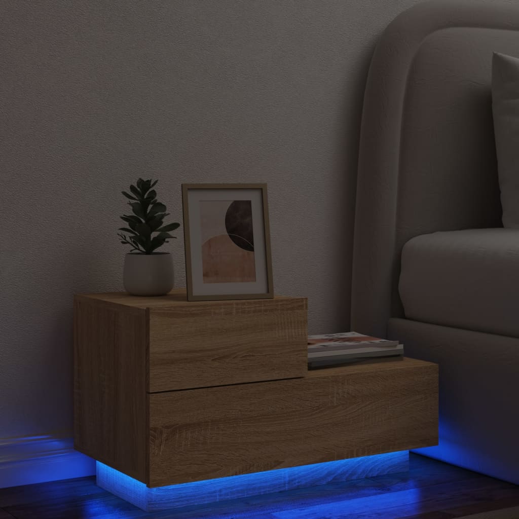 vidaXL Bedside Cabinet with LED Lights Sonoma Oak 70x36x40.5 cm