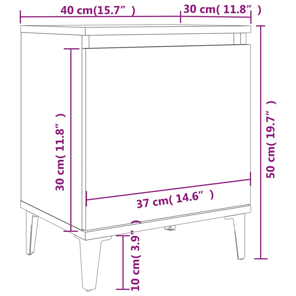 vidaXL Bed Cabinets Metal Legs Sonoma Oak and White 40x30x50 cm