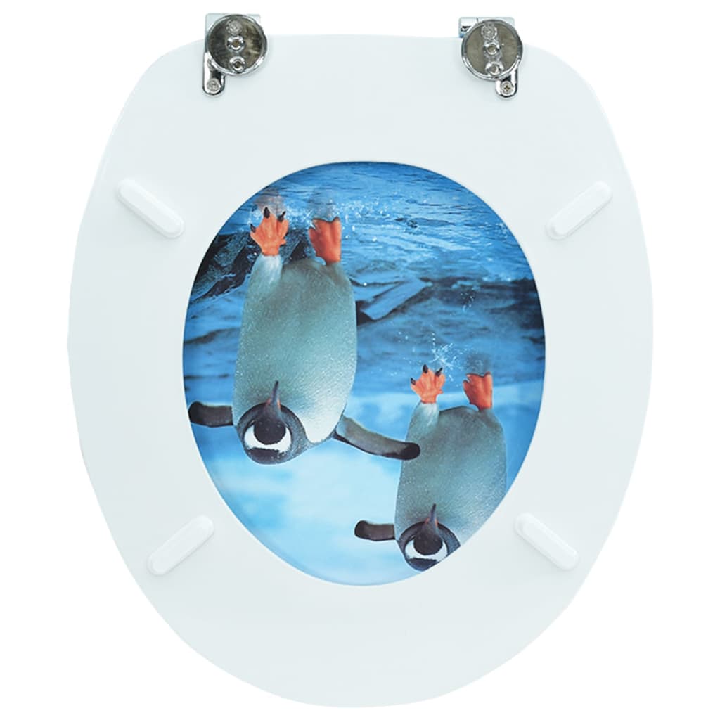 vidaXL WC Toilet Seat with Lid MDF Penguin Design