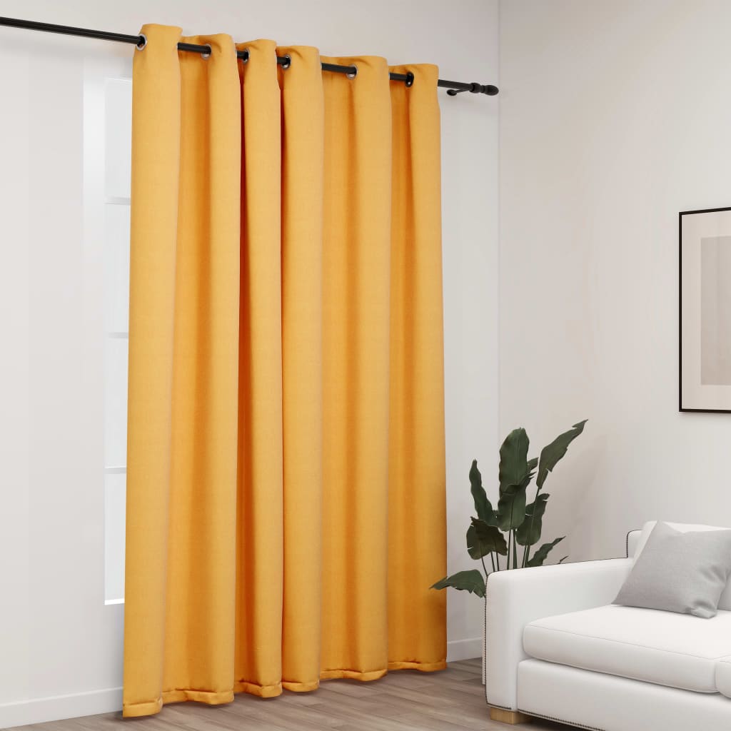 vidaXL Linen-Look Blackout Curtains with Grommets Yellow 290x245cm