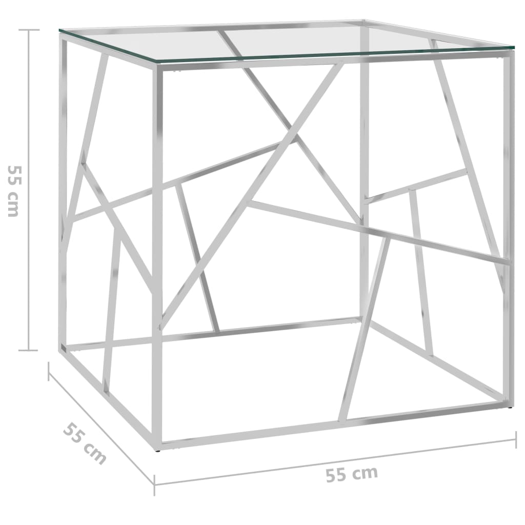 vidaXL Coffee Table Silver 55x55x55 cm Stainless Steel and Glass