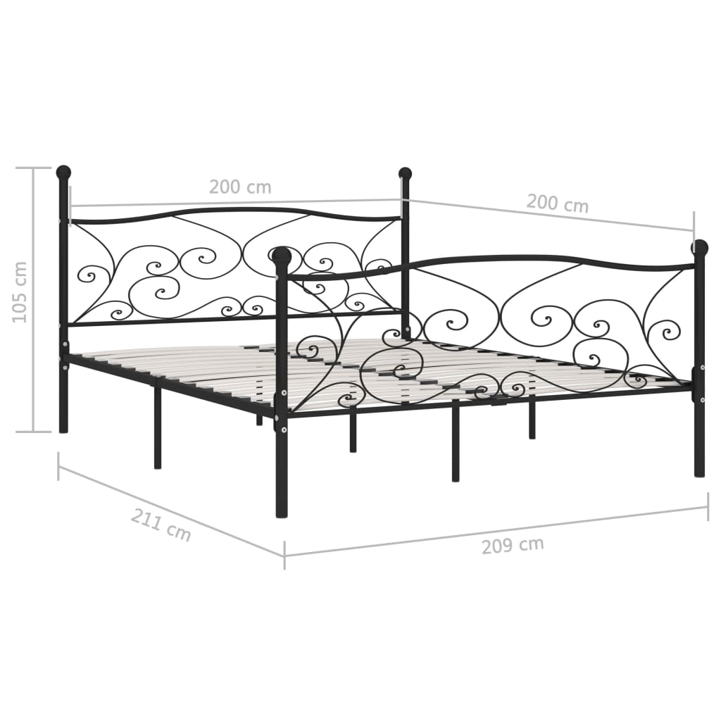 vidaXL Bed Frame with Slatted Base Black Metal 200x200 cm