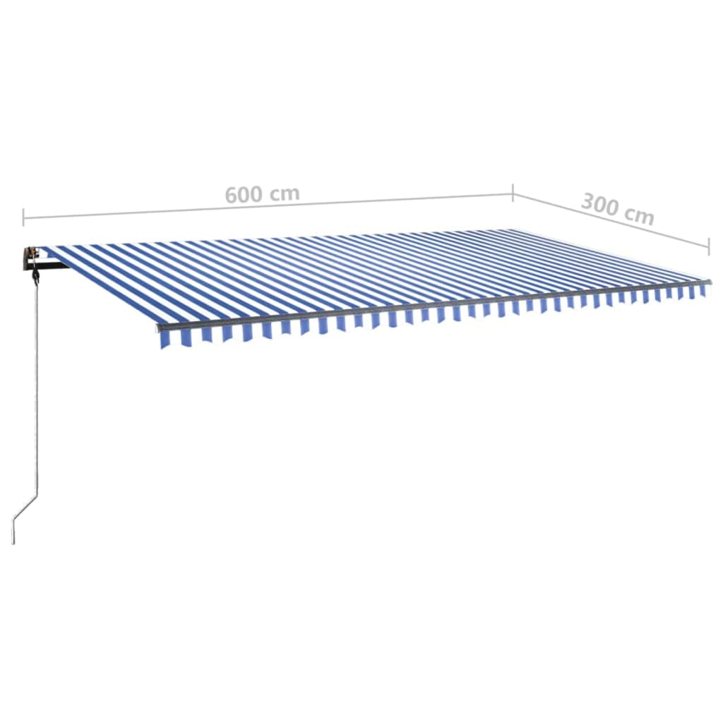 vidaXL Freestanding Manual Retractable Awning 600x300 cm Blue/White