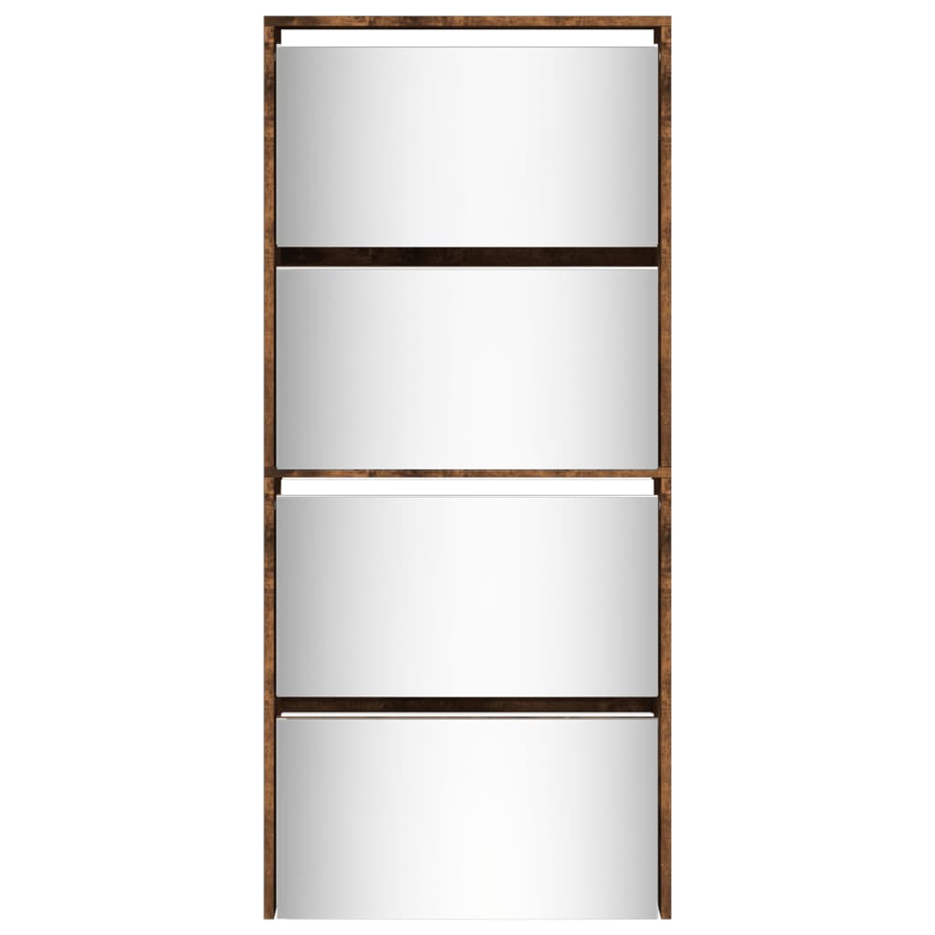 vidaXL Shoe Cabinet with Mirror 4-Layer Smoked Oak 63x17x134 cm