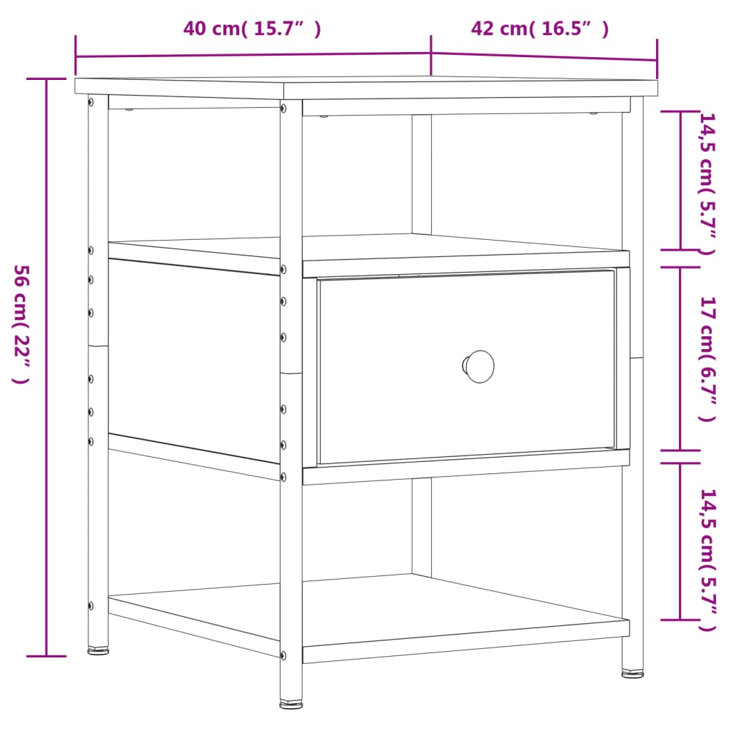 vidaXL Bedside Cabinet Grey Sonoma 40x42x56 cm Engineered Wood