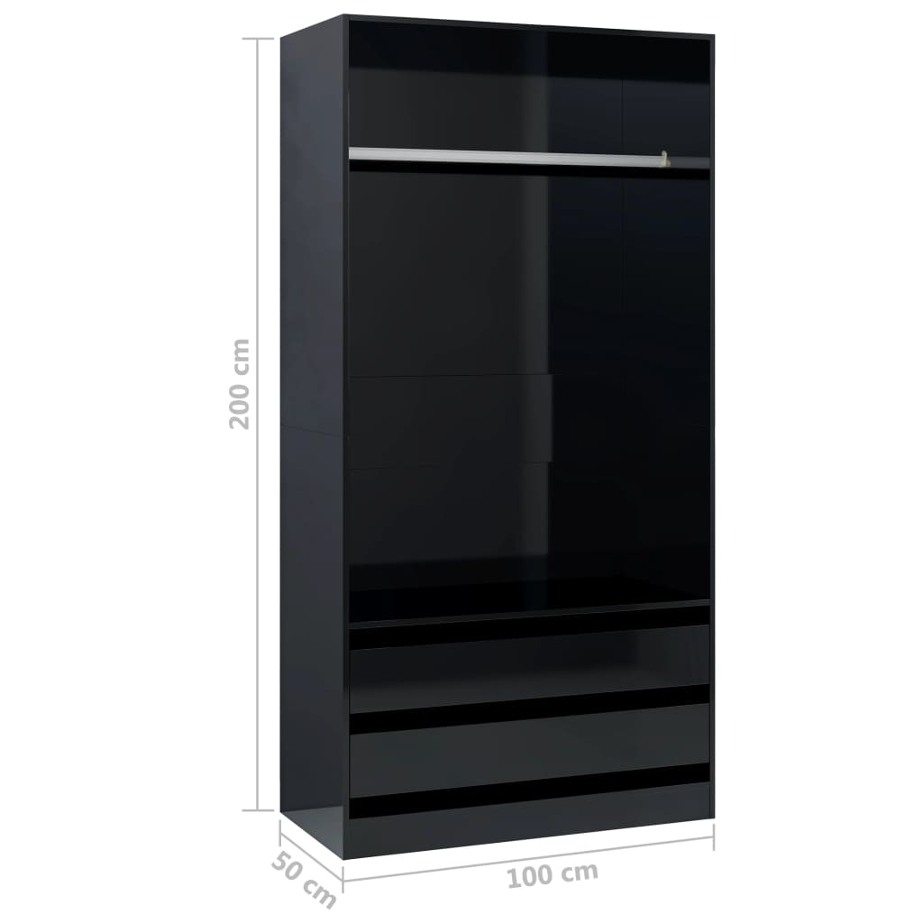 vidaXL Wardrobe High Gloss Black 100x50x200 cm Chipboard
