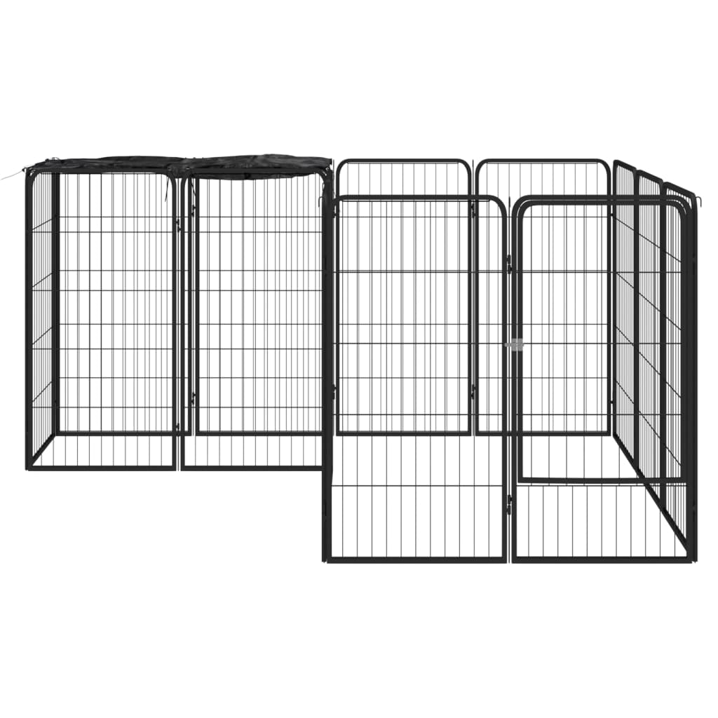 vidaXL 14-Panel Dog Playpen Black 50x100 cm Powder-coated Steel