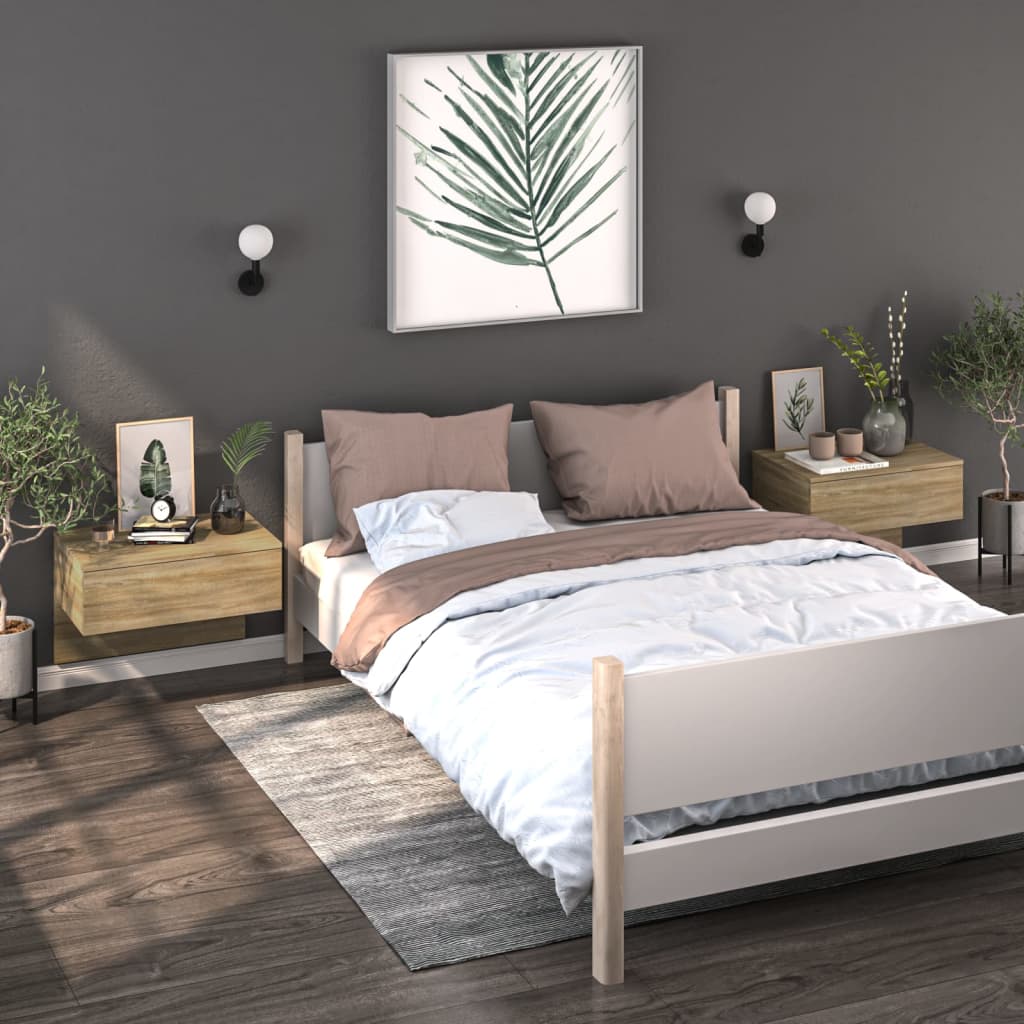 vidaXL Wall-mounted Bedside Cabinet Sonoma Oak