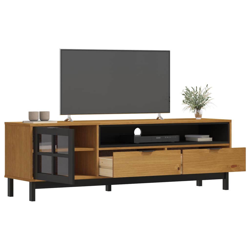 vidaXL TV Cabinet with Glass Door FLAM 158x40x50 cm Solid Wood Pine
