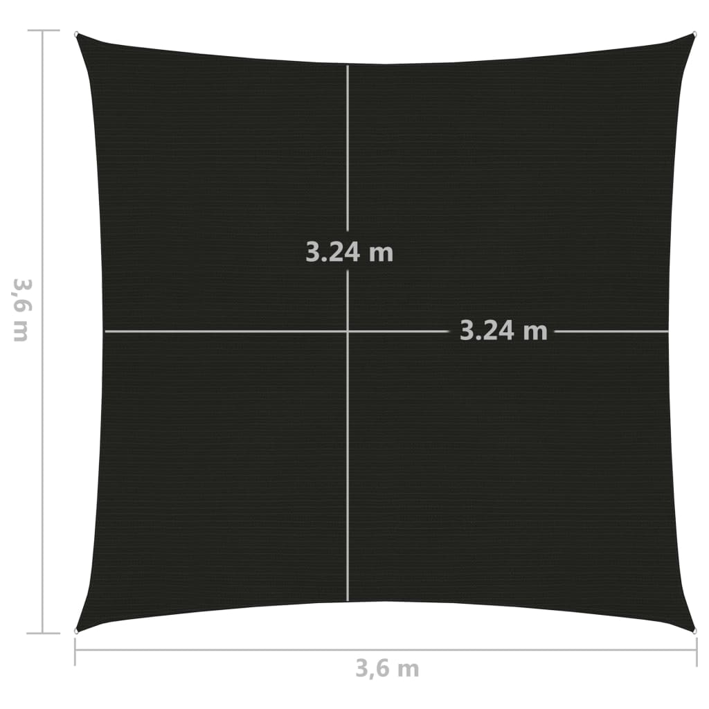 vidaXL Sunshade Sail 160 g/m² Black 3.6x3.6 m HDPE