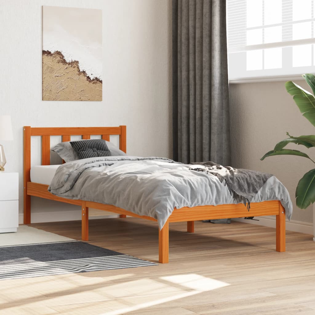 vidaXL Bed Frame Wax Brown 90x190 cm Single Solid Wood Pine
