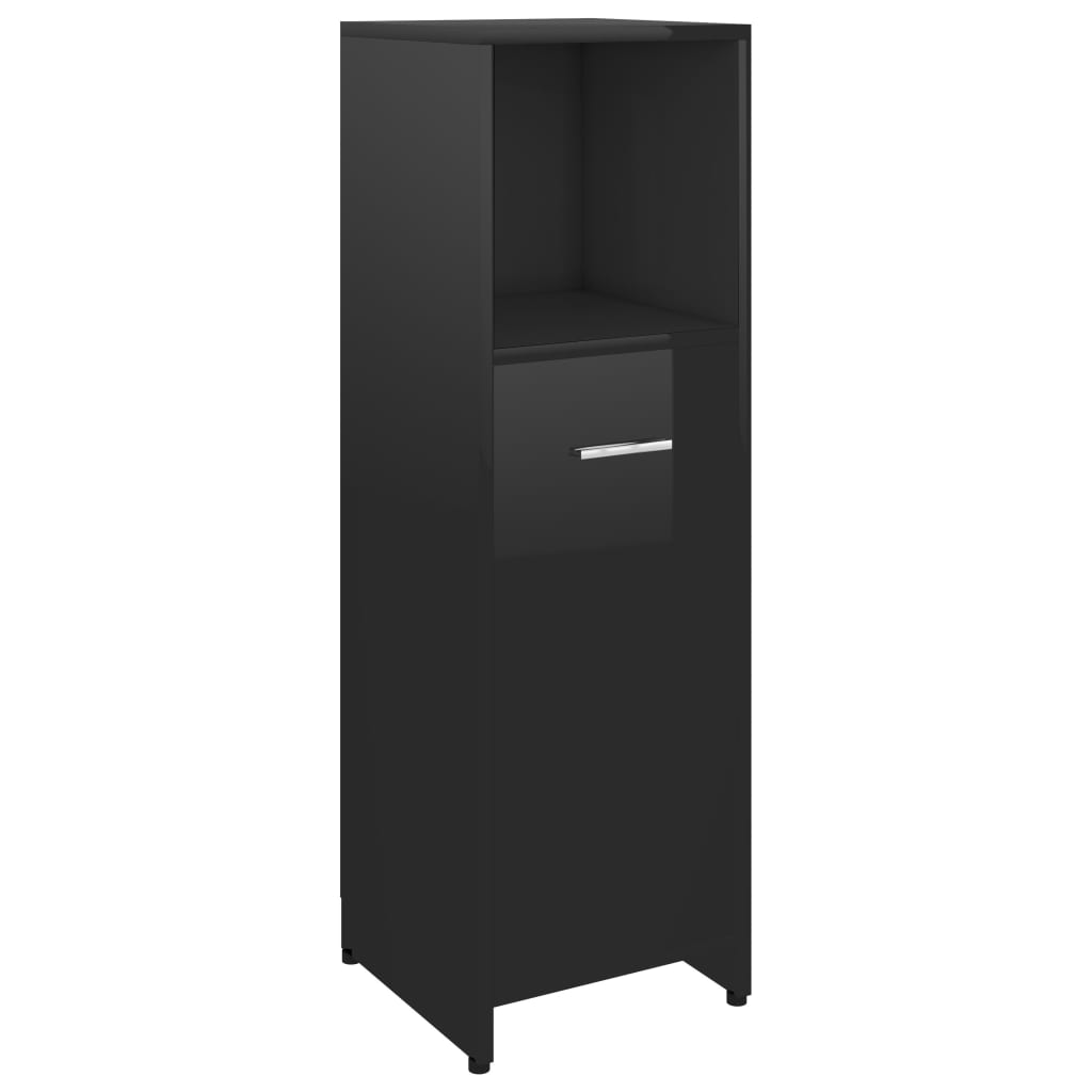 vidaXL Bathroom Cabinet High Gloss Black 30x30x95 cm Chipboard
