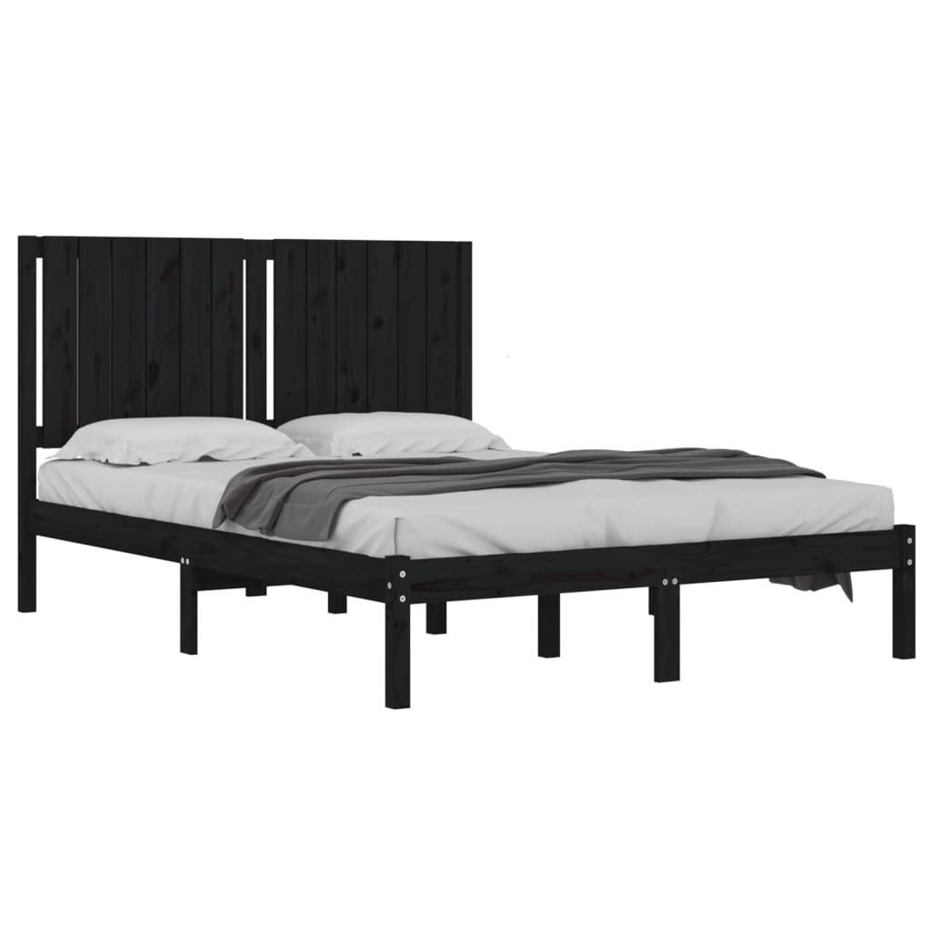 vidaXL Bed Frame Black Solid Wood Pine 140x190 cm