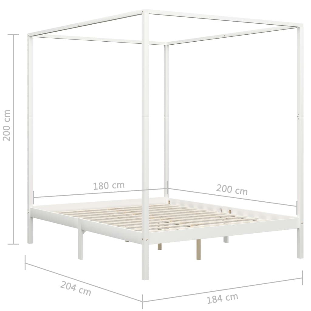 vidaXL Canopy Bed Frame with 2 Drawers White Solid Pine Wood 180x200cm 6FT Super King
