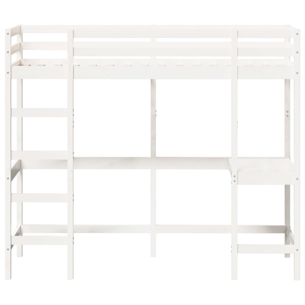vidaXL Loft Bed with Desk White 75x190 cm Solid Wood Pine