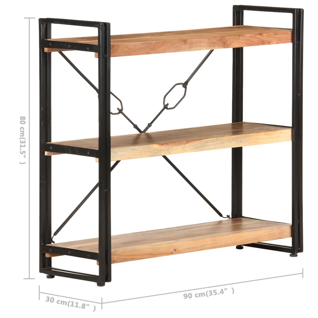 vidaXL 3-Tier Bookcase 90x30x80 cm Solid Acacia Wood