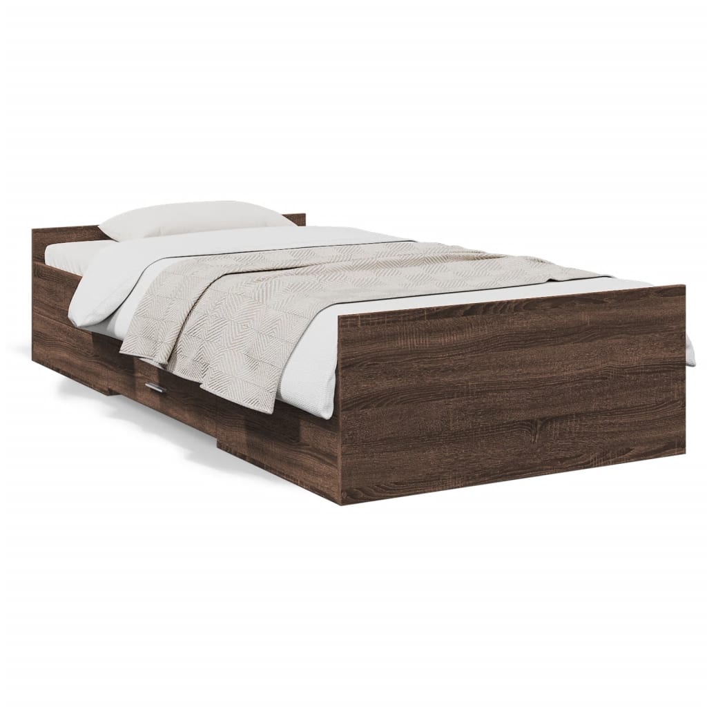 vidaXL Bed Frame with Drawers Brown Oak 90x190 cm Single Engineered ...