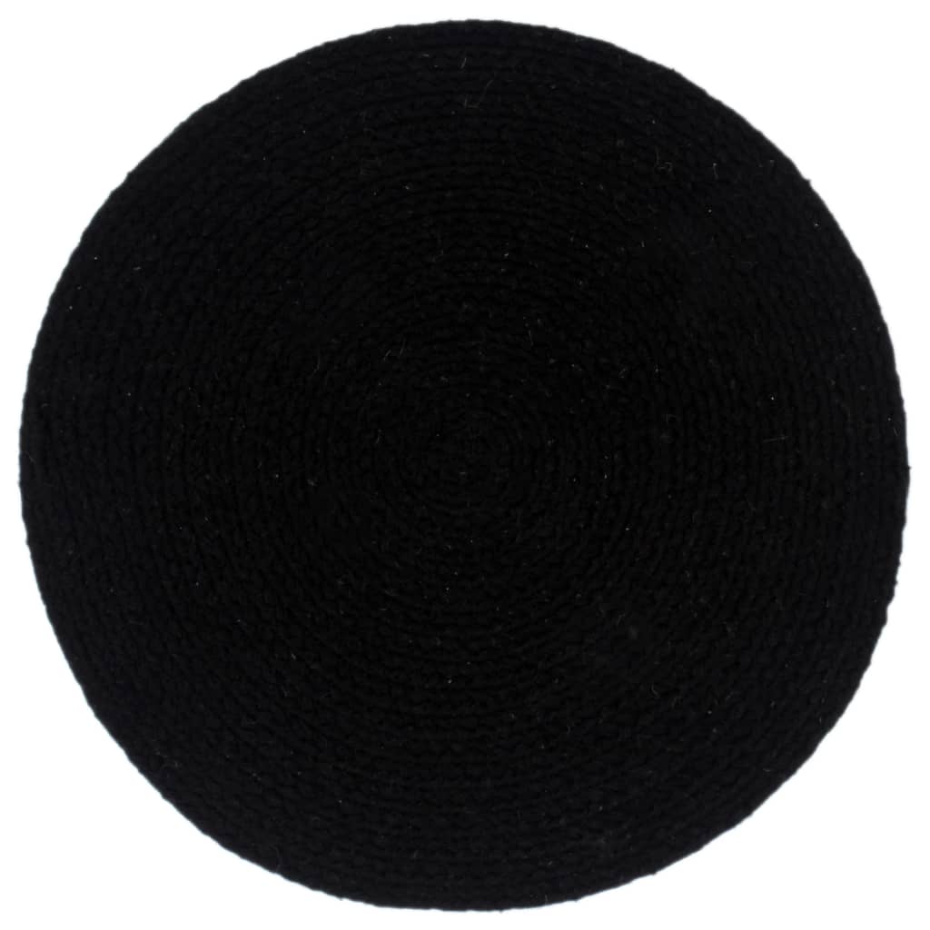 vidaXL Placemats 4 pcs Plain Black 38 cm Round Cotton vidaXL.co.uk