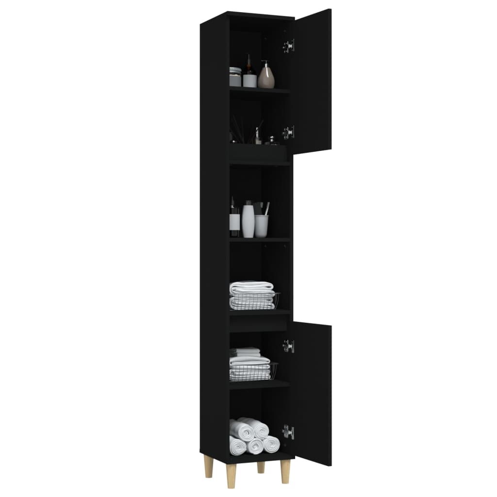 vidaXL Bathroom Cabinet Black 30x30x190 cm Engineered Wood