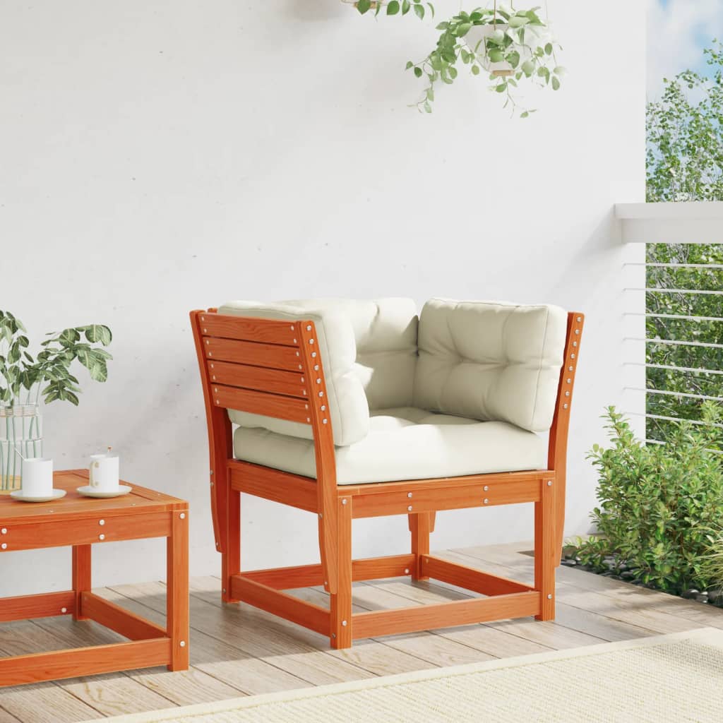 vidaXL Garden Sofa Armrest with Cushions Wax Brown Solid Wood Pine
