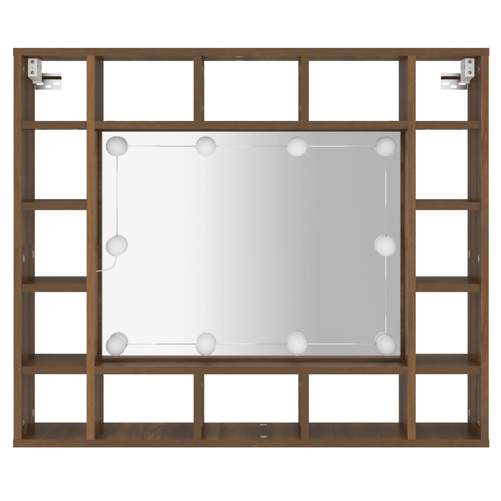 vidaXL Mirror Cabinet with LED Brown Oak 91x15x76.5 cm
