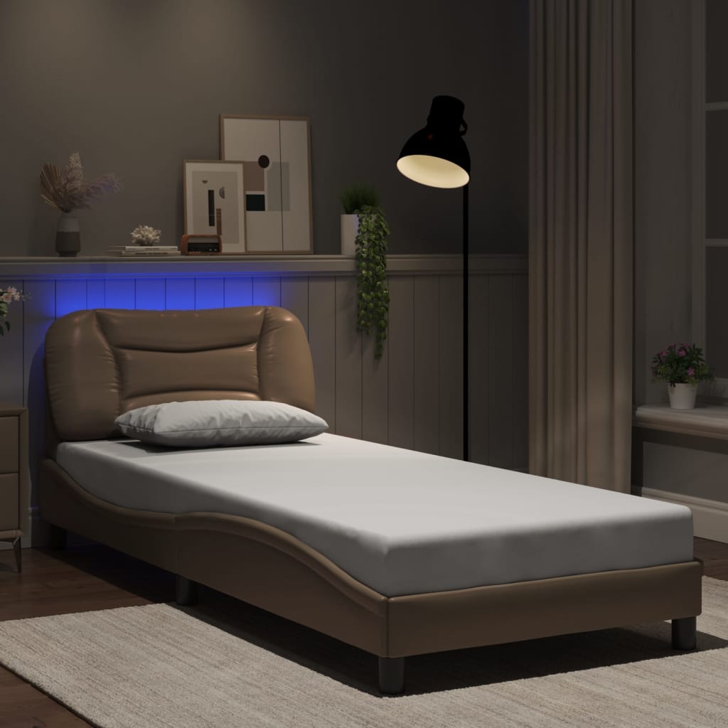 vidaXL Bed Frame with LED Lights Cappuccino 80x200 cm Faux Leather