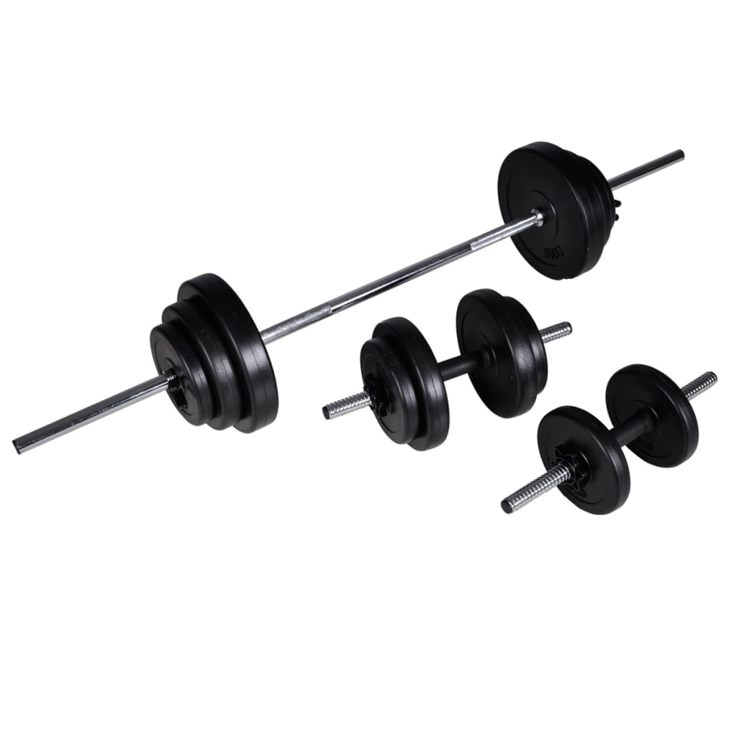 vidaXL Power Tower with Barbell and Dumbbell Set 30.5 kg