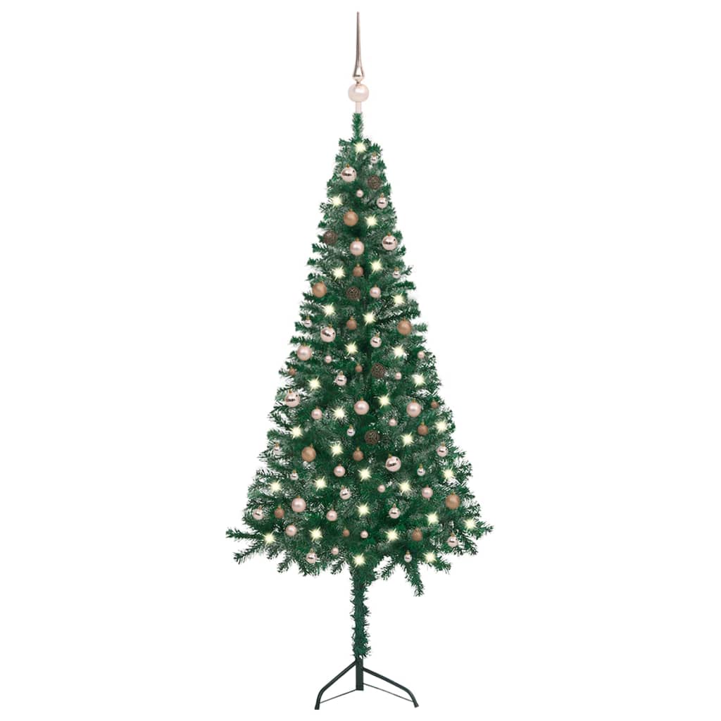 vidaXL Corner Artificial Christmas Tree LEDs&Ball Set Green 240 cm PVC