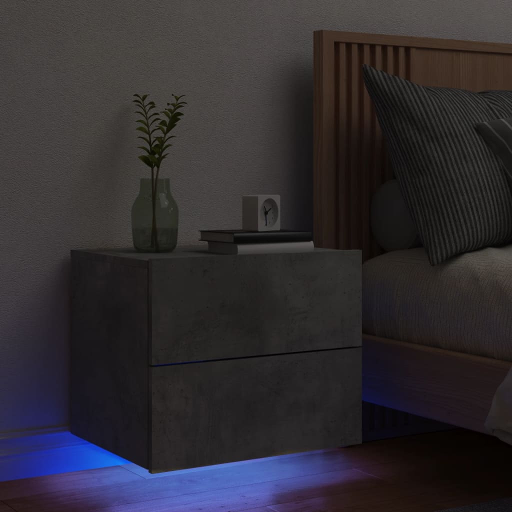 vidaXL Wall-mounted Bedside Cabinet with LED Lights Concrete Gery