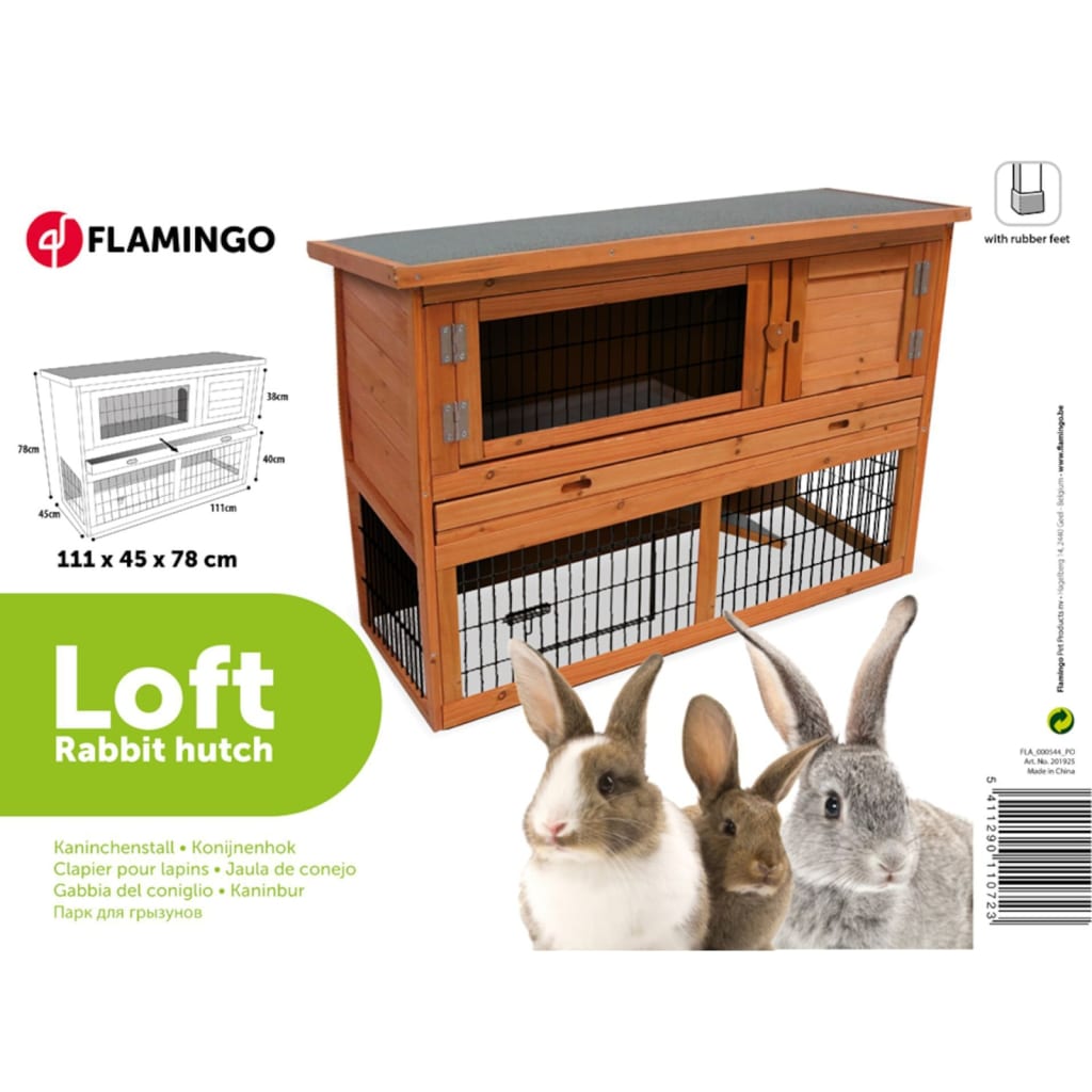 FLAMINGO Rabbit Hutch Loft 111x45x78 cm Brown