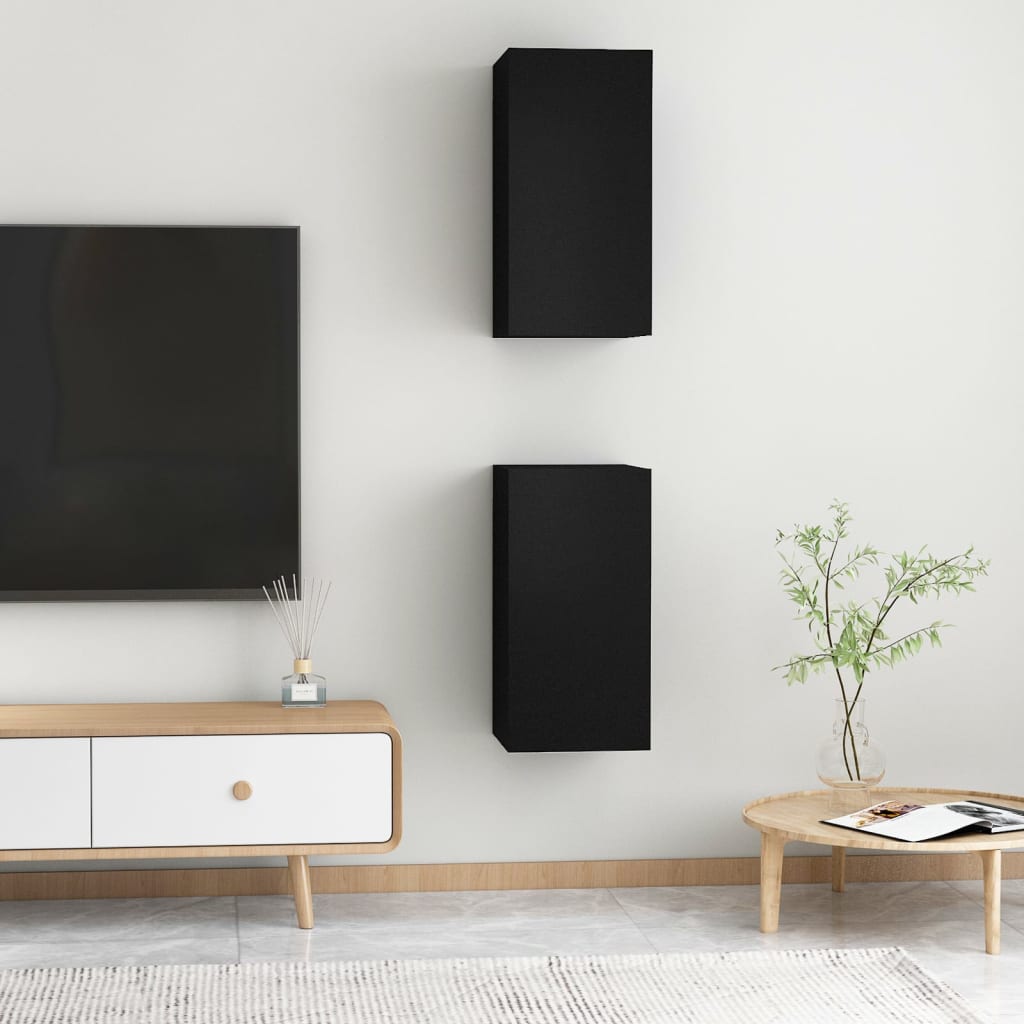 vidaXL TV Cabinets 2 pcs Black 30.5x30x60 cm Engineered Wood