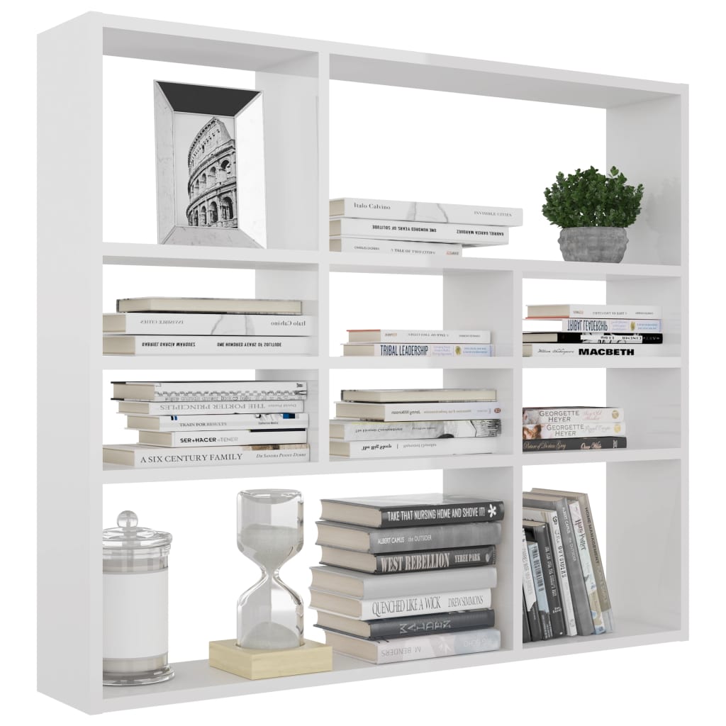 vidaXL Wall Shelf High Gloss White 90x16x78 cm Engineered Wood