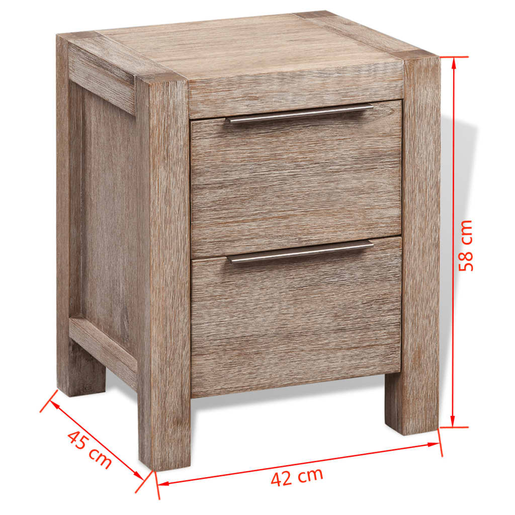 vidaXL Bedside Cabinet Solid Brushed Acacia Wood 42x45x58 cm