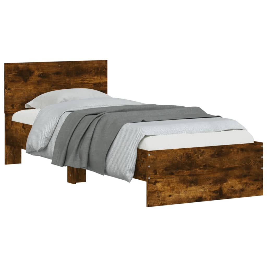 vidaXL Bed Frame with Headboard Smoked Oak 75x190 cm Small Single Engineered wood