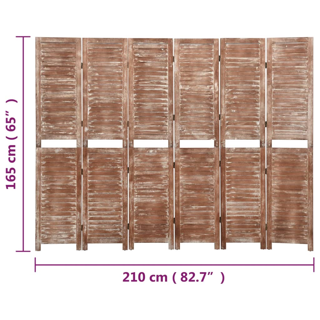 vidaXL 6-Panel Room Divider Brown 210x165 cm Solid Wood Paulownia